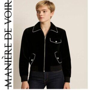 Maniere De Voir Black Velvet Bomber ZIP Jacket